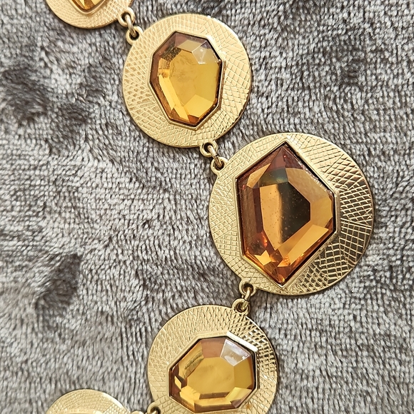 Women's Five Faceted Amber Stones, Mounted on Etched  Descending Disc Sizes - Picture 2 of 5